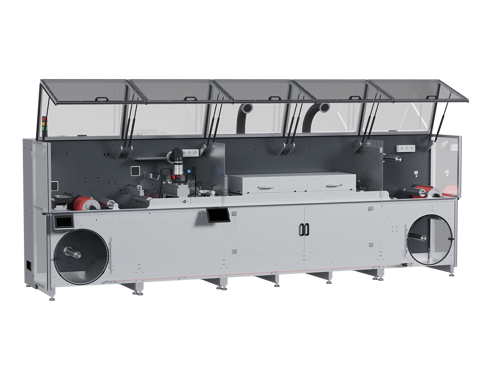 FlexiCoat is a slot-die coating machine operating as both an R&D system and a production machine